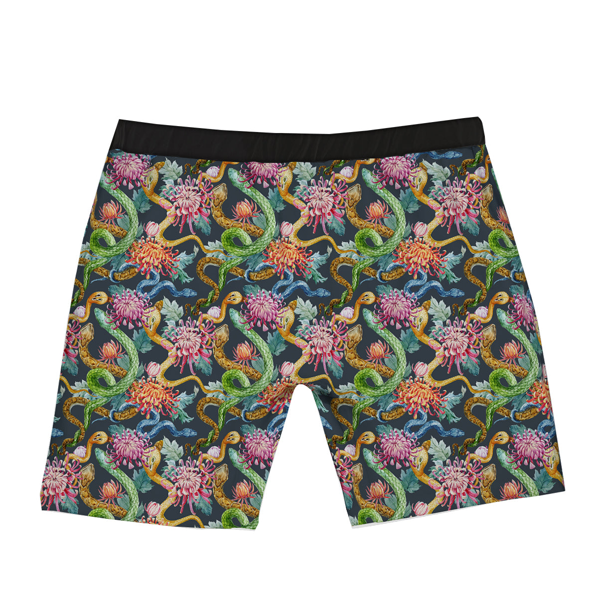 Watercolor Snake Chrysanthemum Flowers Print Pattern Boxer Briefs-grizzshop