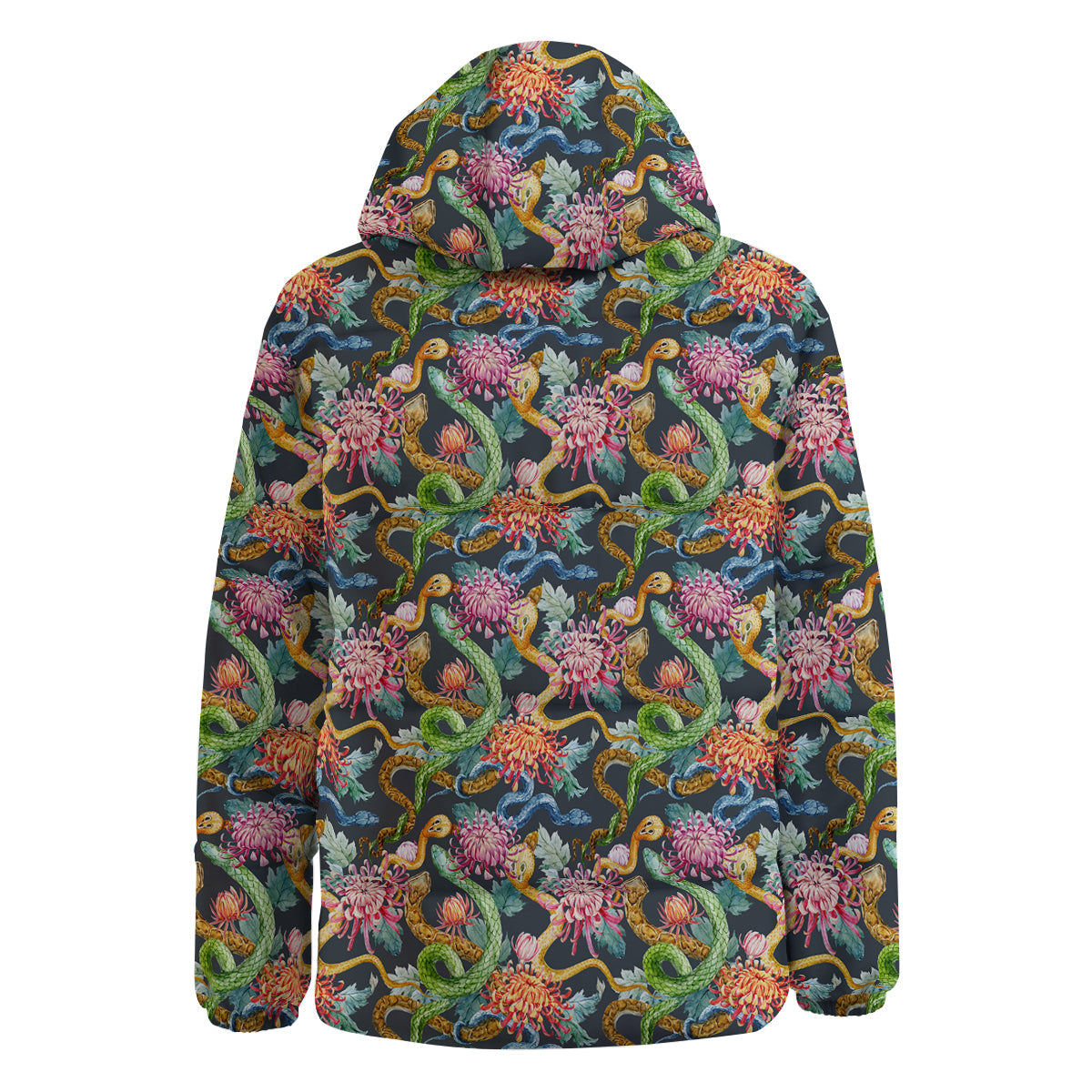 Watercolor Snake Chrysanthemum Flowers Print Pattern Down Jacket-grizzshop