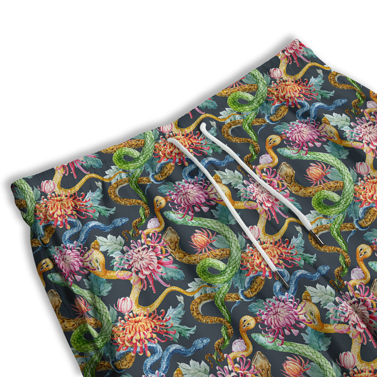 Watercolor Snake Chrysanthemum Flowers Print Pattern Men's Athletic Shorts