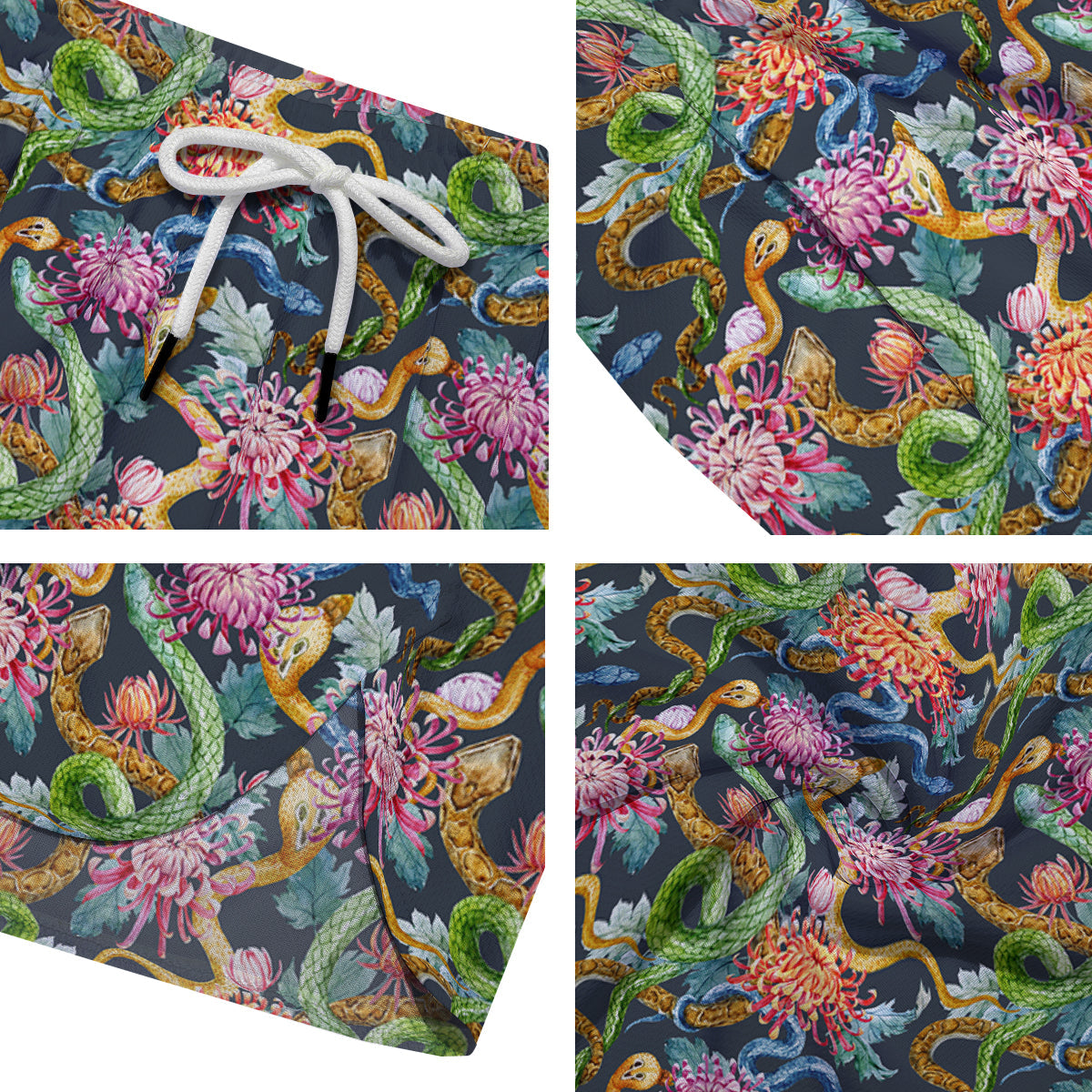 Watercolor Snake Chrysanthemum Flowers Print Pattern Men's Running Shorts-grizzshop