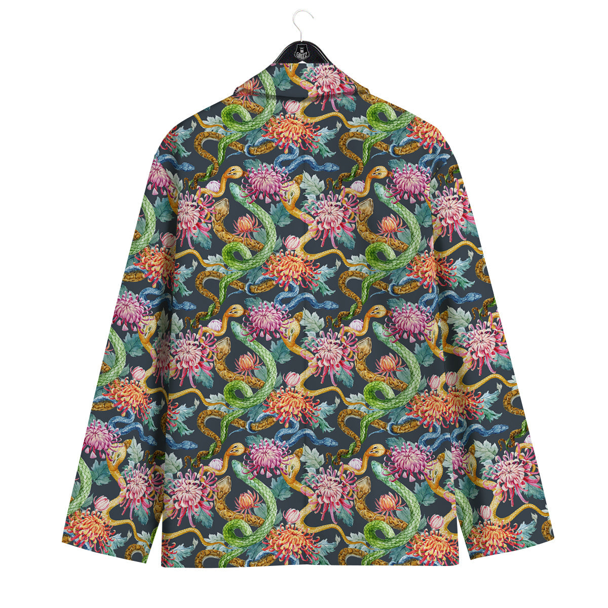 Watercolor Snake Chrysanthemum Flowers Print Pattern Men's Sport Coat-grizzshop