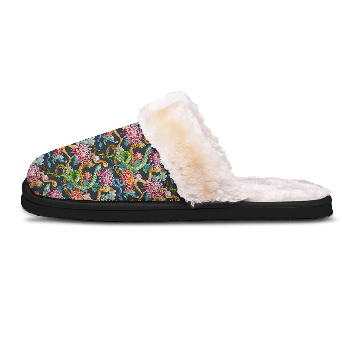 Watercolor Snake Chrysanthemum Flowers Print Pattern Slippers-grizzshop