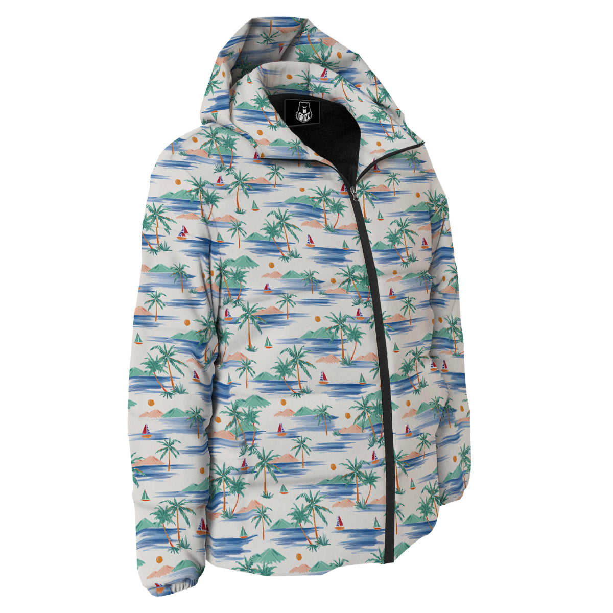 Watercolor Summer Island Palm Tree Print Pattern Down Jacket-grizzshop