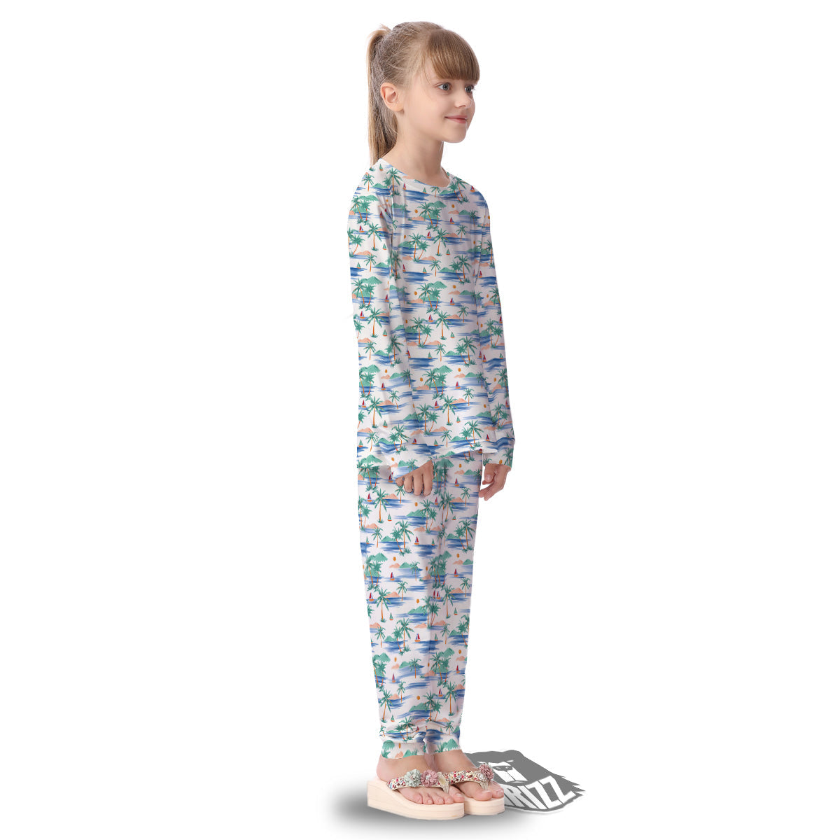 Watercolor Summer Island Palm Tree Print Pattern Kid's Pajamas-grizzshop
