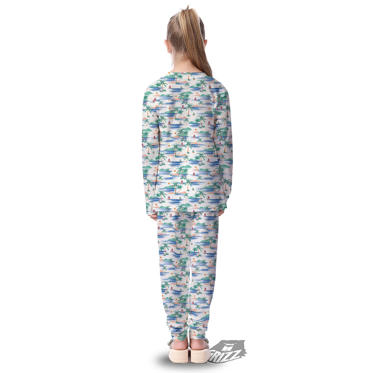 Watercolor Summer Island Palm Tree Print Pattern Kid's Pajamas-grizzshop