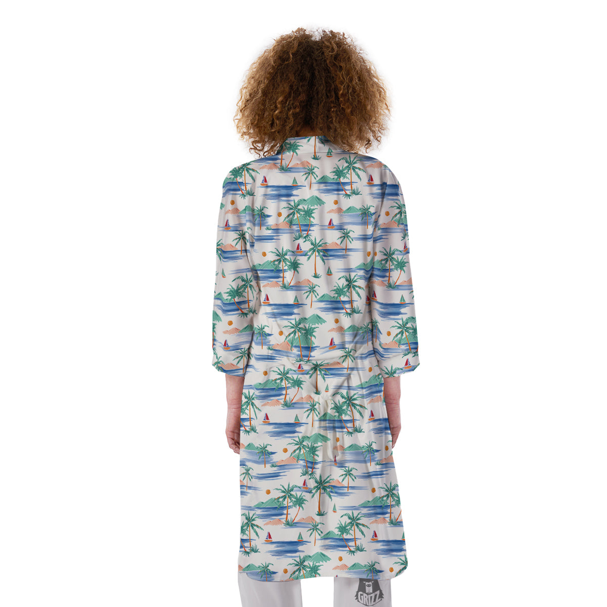 Watercolor Summer Island Palm Tree Print Pattern Kimono-grizzshop