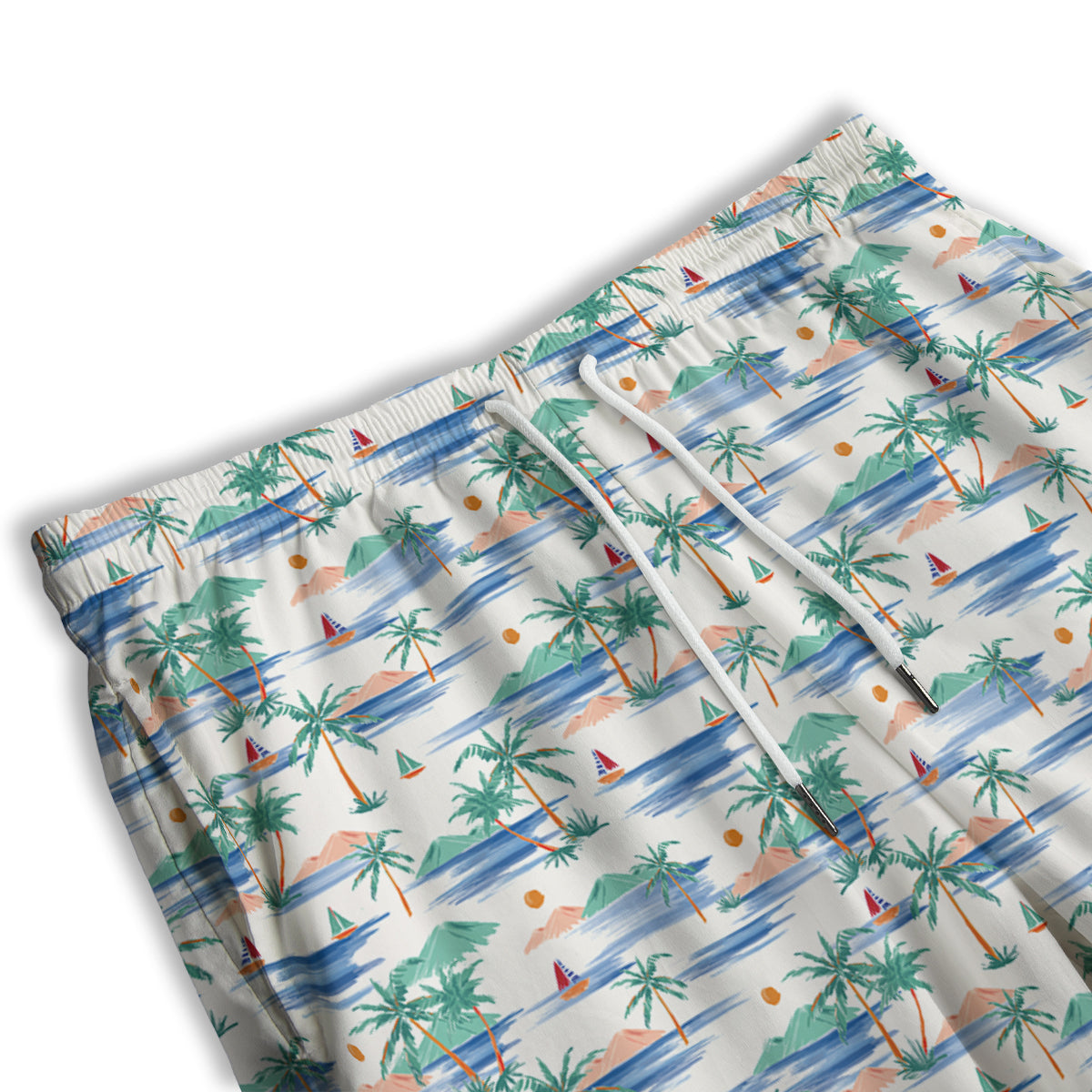 Watercolor Summer Island Palm Tree Print Pattern Men's Athletic Shorts