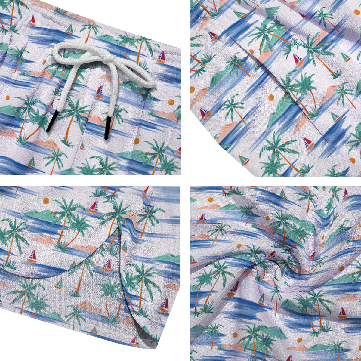 Watercolor Summer Island Palm Tree Print Pattern Men's Running Shorts-grizzshop