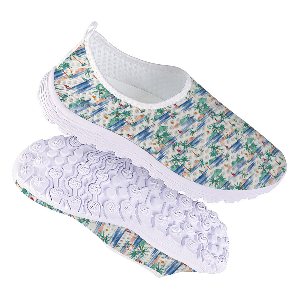 Watercolor Summer Island Palm Tree Print Pattern Nurse Shoes-grizzshop