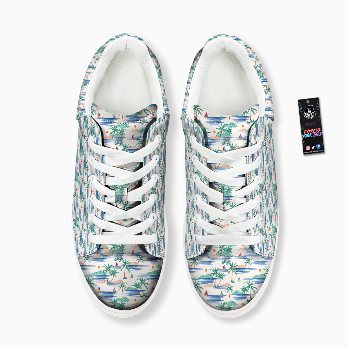 Watercolor Summer Island Palm Tree Print Pattern Platform Shoes-grizzshop