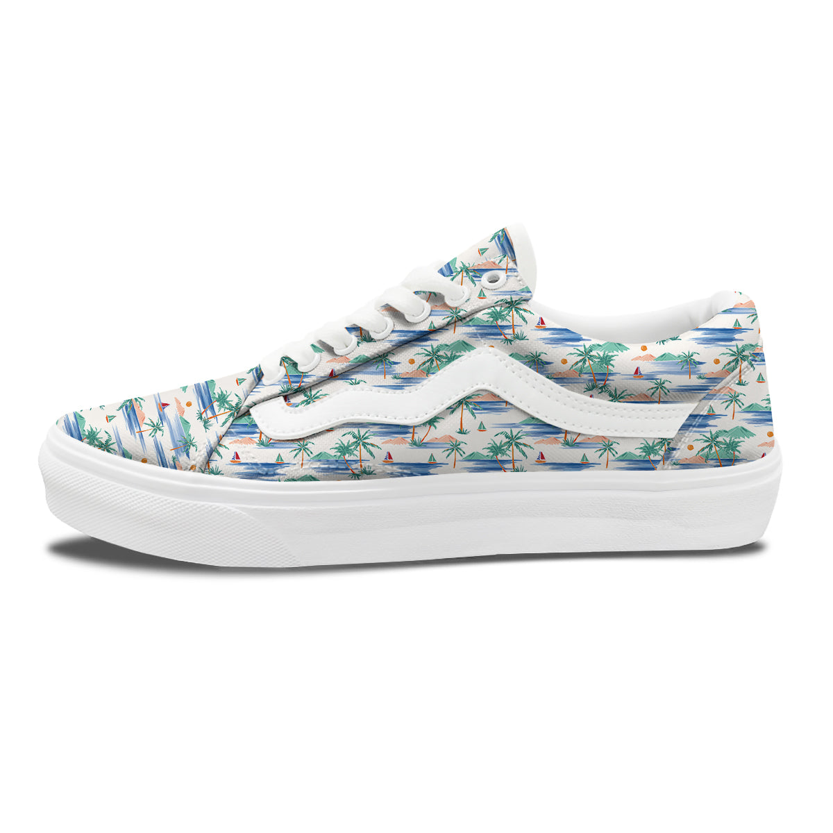 Watercolor Summer Island Palm Tree Print Pattern Skate Shoes-grizzshop