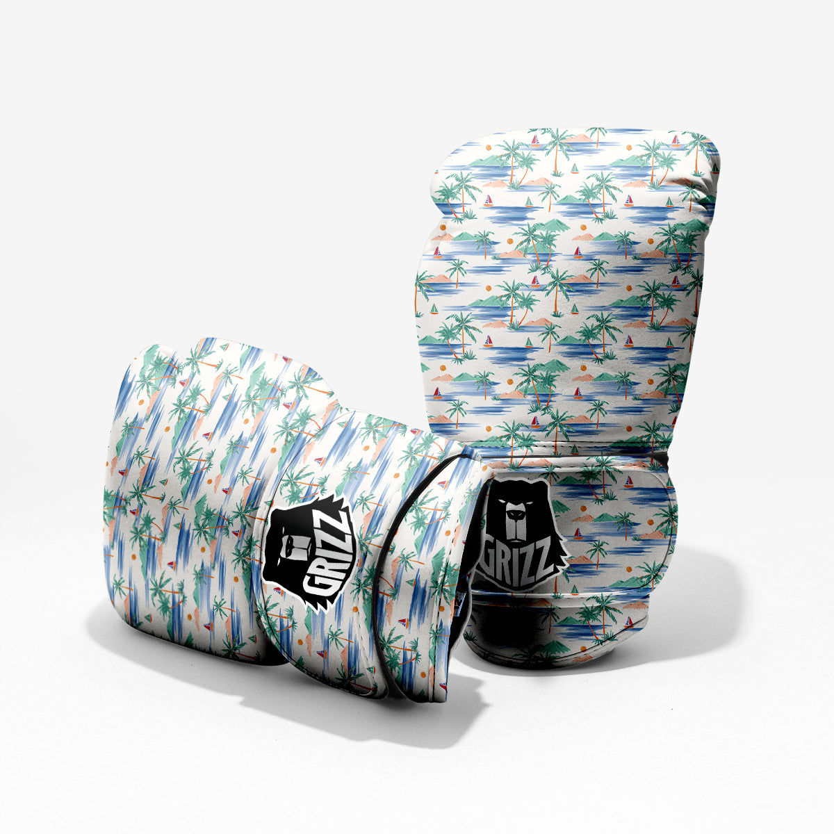 Watercolor Summer Island Palm Tree Print Pattern Pro Boxing Glove