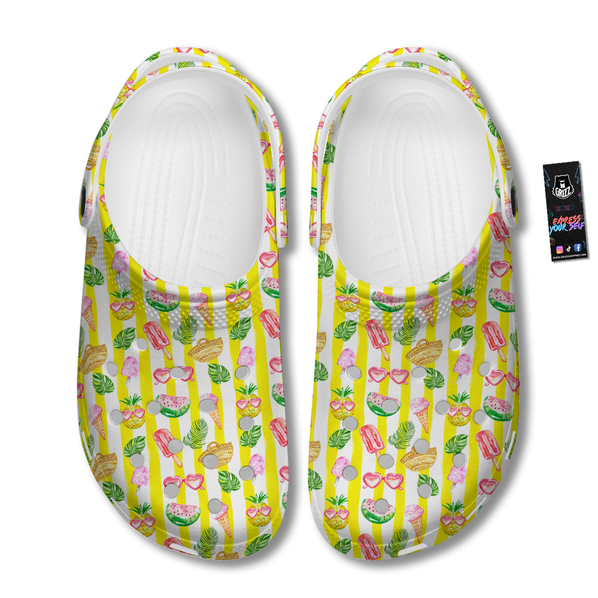 Watercolor Summer Yellow Stripe Print Pattern Clog-grizzshop