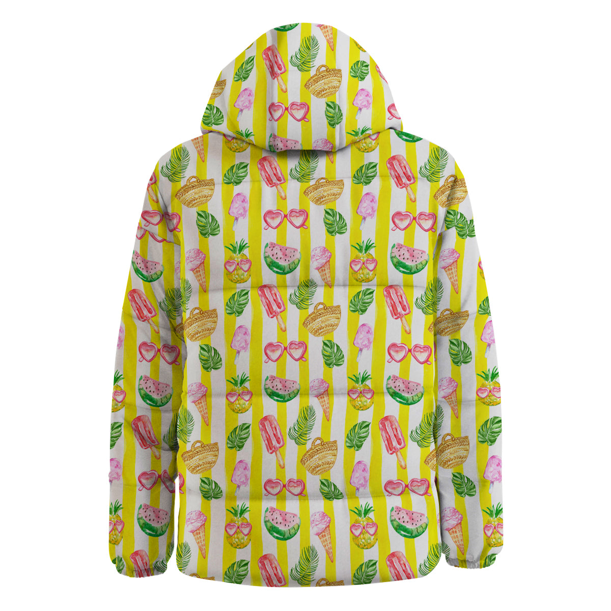 Watercolor Summer Yellow Stripe Print Pattern Down Jacket-grizzshop