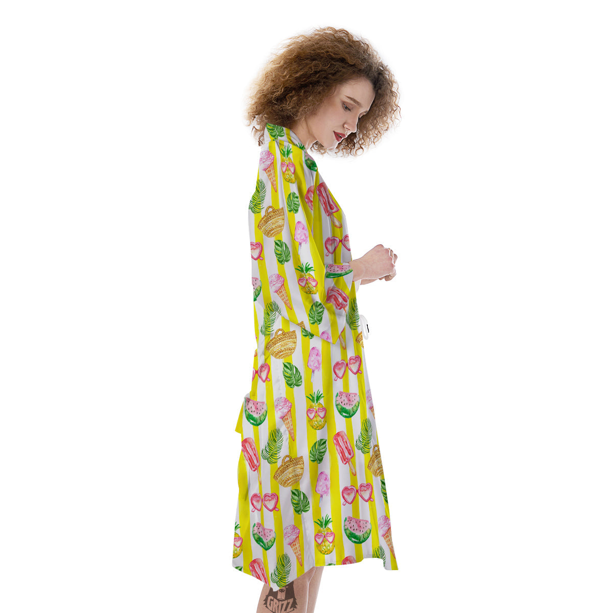 Watercolor Summer Yellow Stripe Print Pattern Kimono-grizzshop