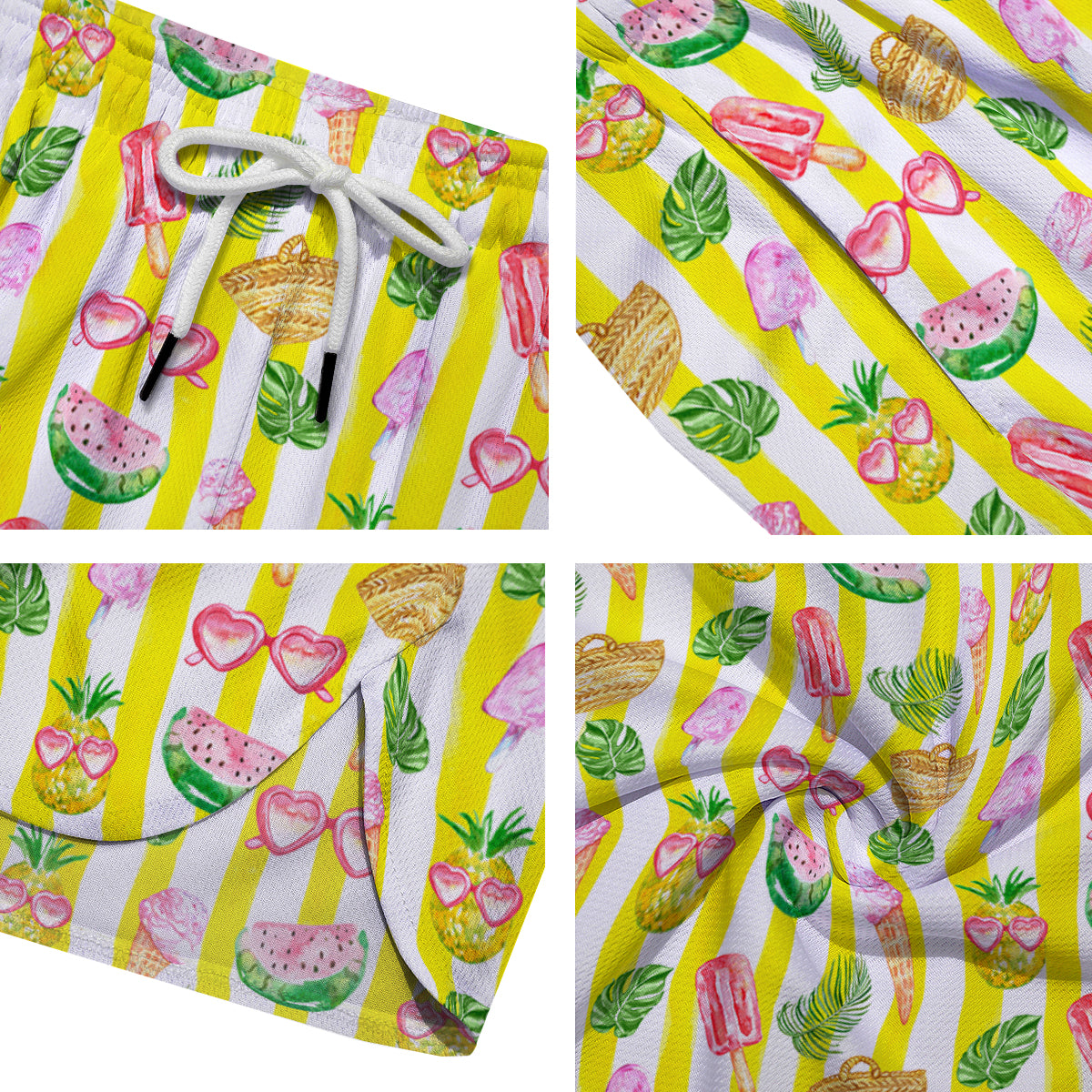Watercolor Summer Yellow Stripe Print Pattern Men's Running Shorts-grizzshop