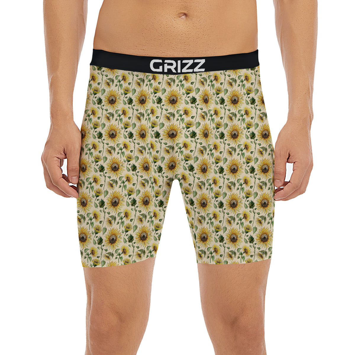 Watercolor Sunflower Beige Print Pattern Boxer Briefs-grizzshop