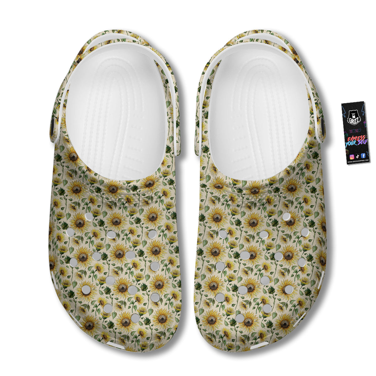 Watercolor Sunflower Beige Print Pattern Clog-grizzshop