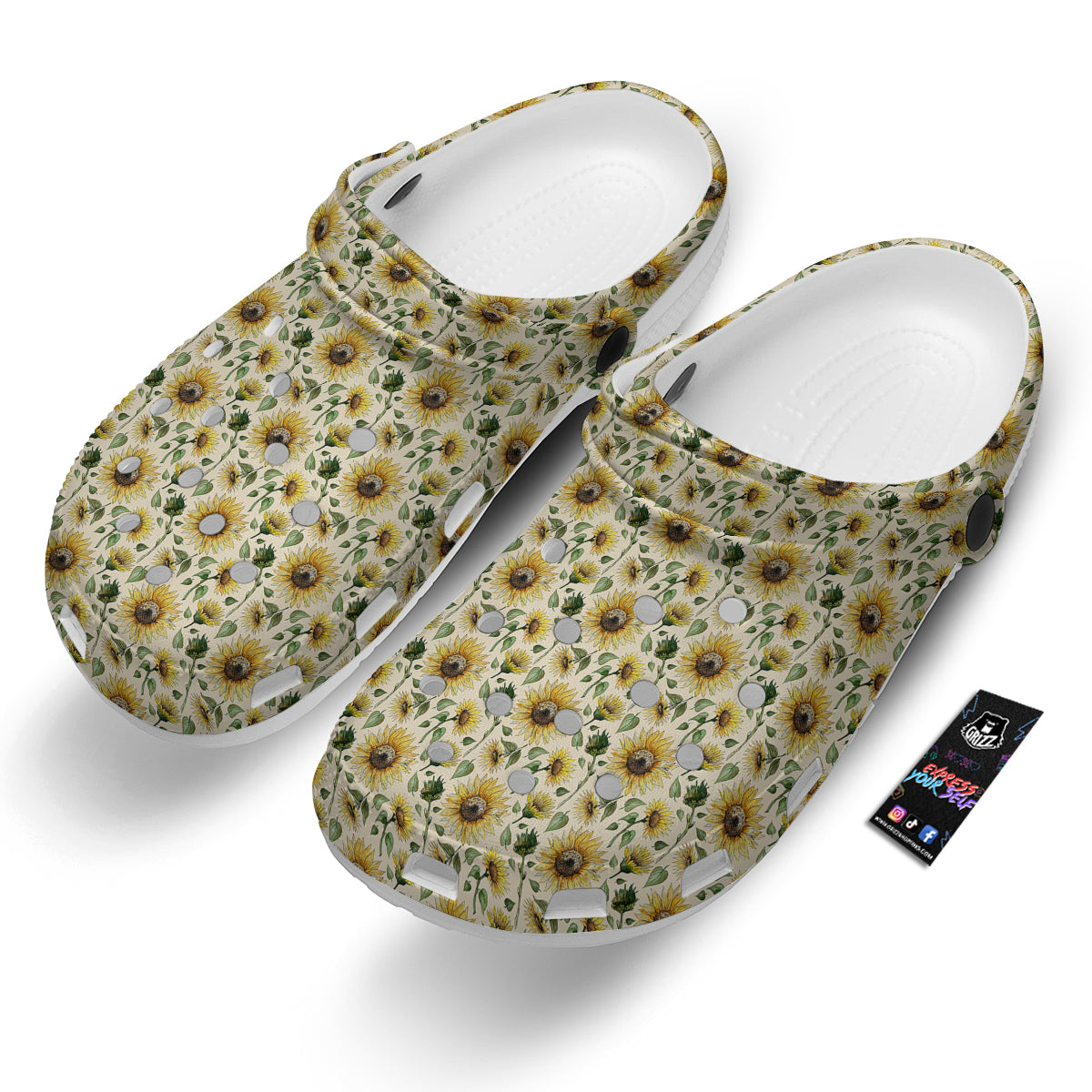 Watercolor Sunflower Beige Print Pattern Clog-grizzshop