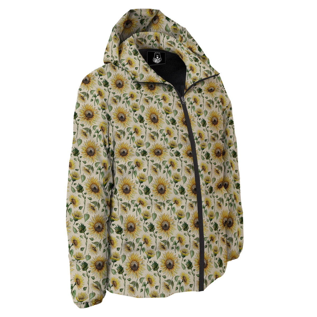 Watercolor Sunflower Beige Print Pattern Down Jacket-grizzshop