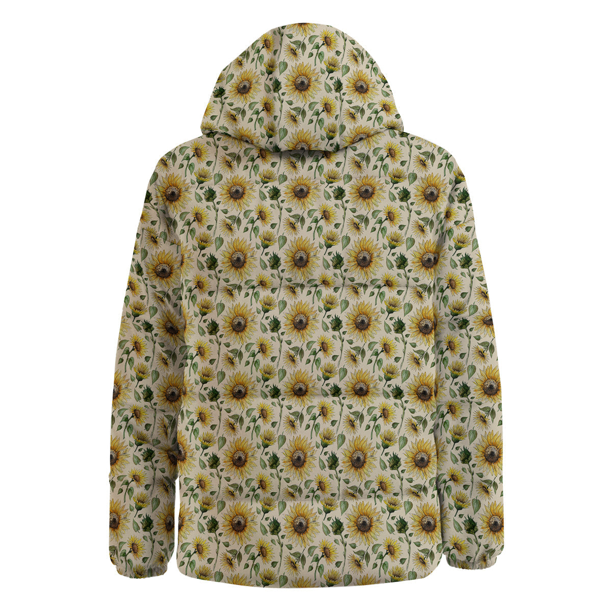 Watercolor Sunflower Beige Print Pattern Down Jacket-grizzshop