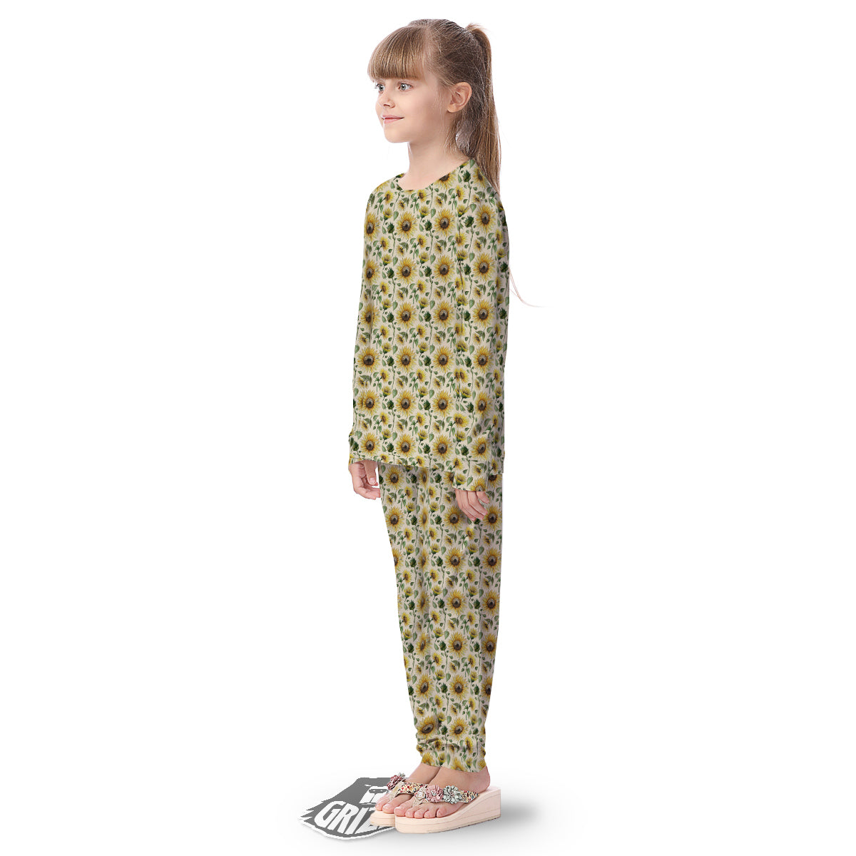 Watercolor Sunflower Beige Print Pattern Kid's Pajamas-grizzshop