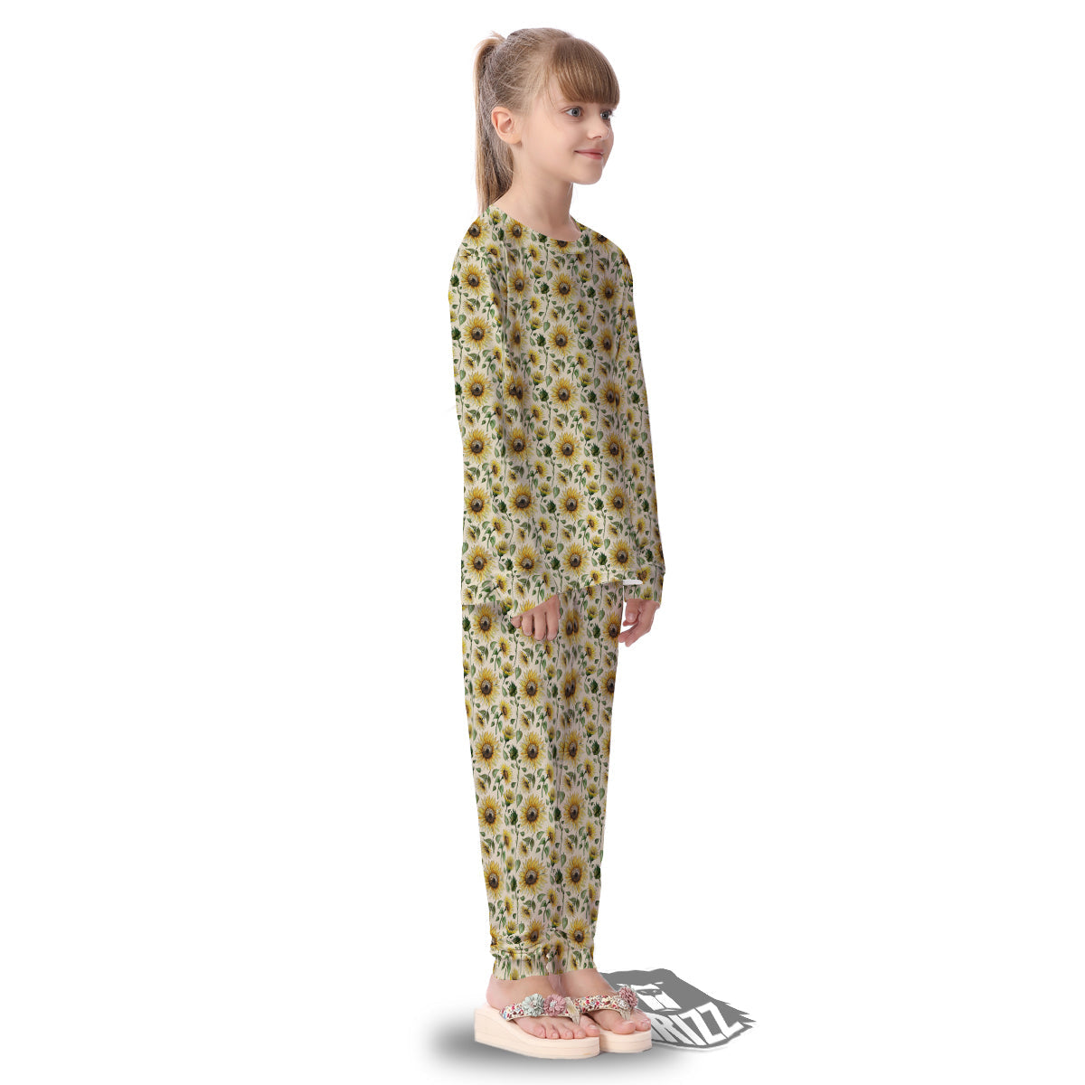 Watercolor Sunflower Beige Print Pattern Kid's Pajamas-grizzshop