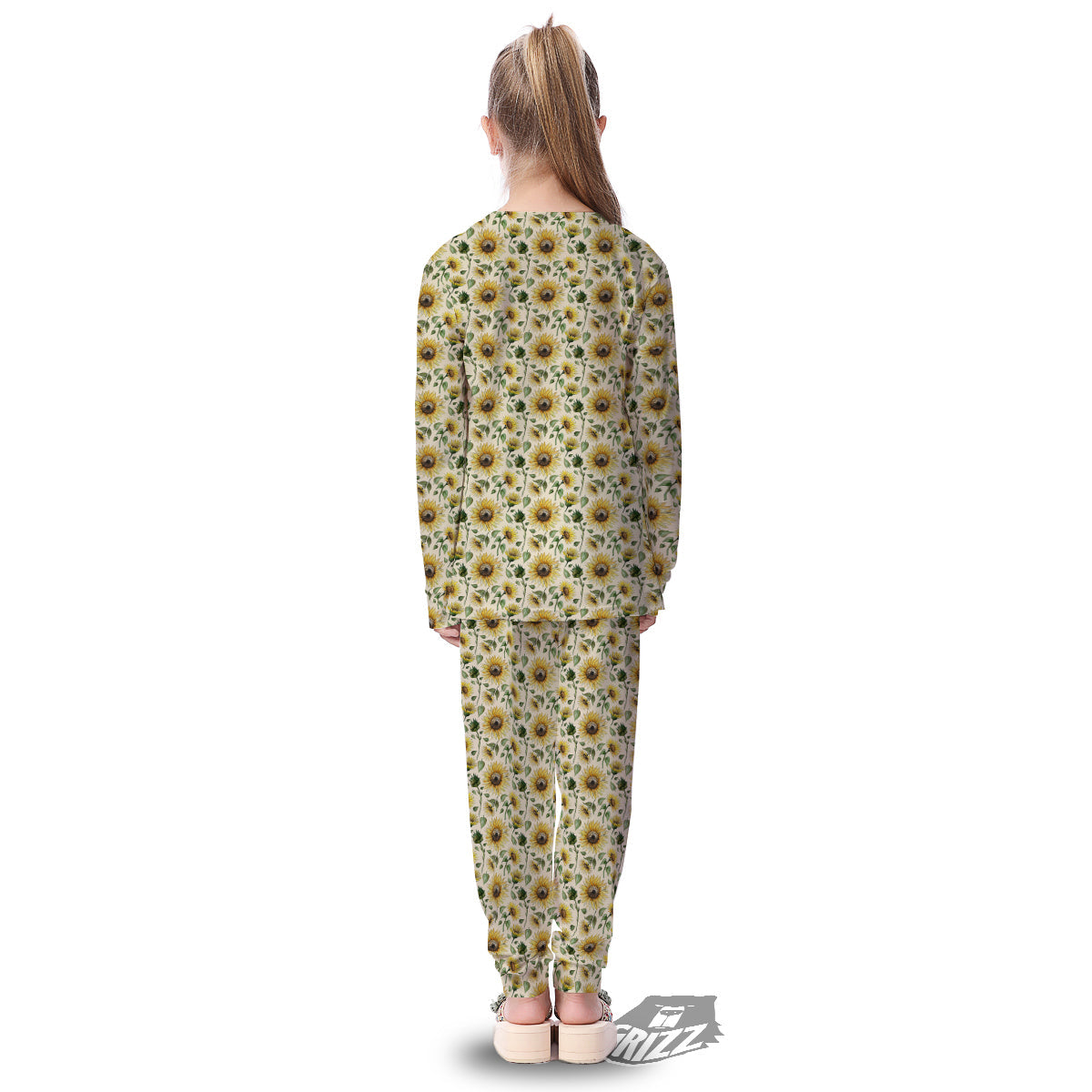 Watercolor Sunflower Beige Print Pattern Kid's Pajamas-grizzshop
