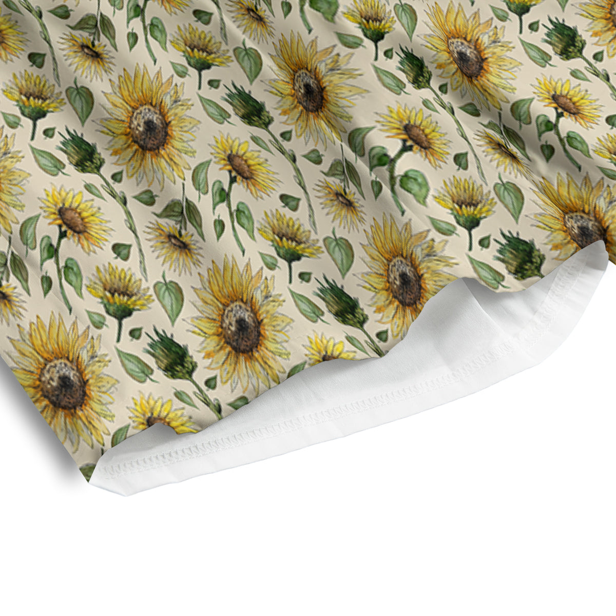 Watercolor Sunflower Beige Print Pattern Men's Athletic Shorts