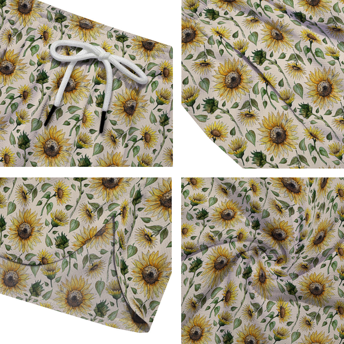 Watercolor Sunflower Beige Print Pattern Men's Running Shorts-grizzshop