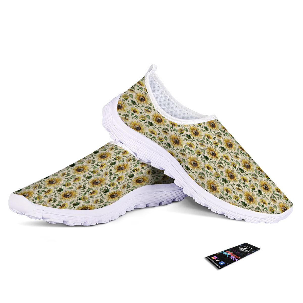 Watercolor Sunflower Beige Print Pattern Nurse Shoes-grizzshop