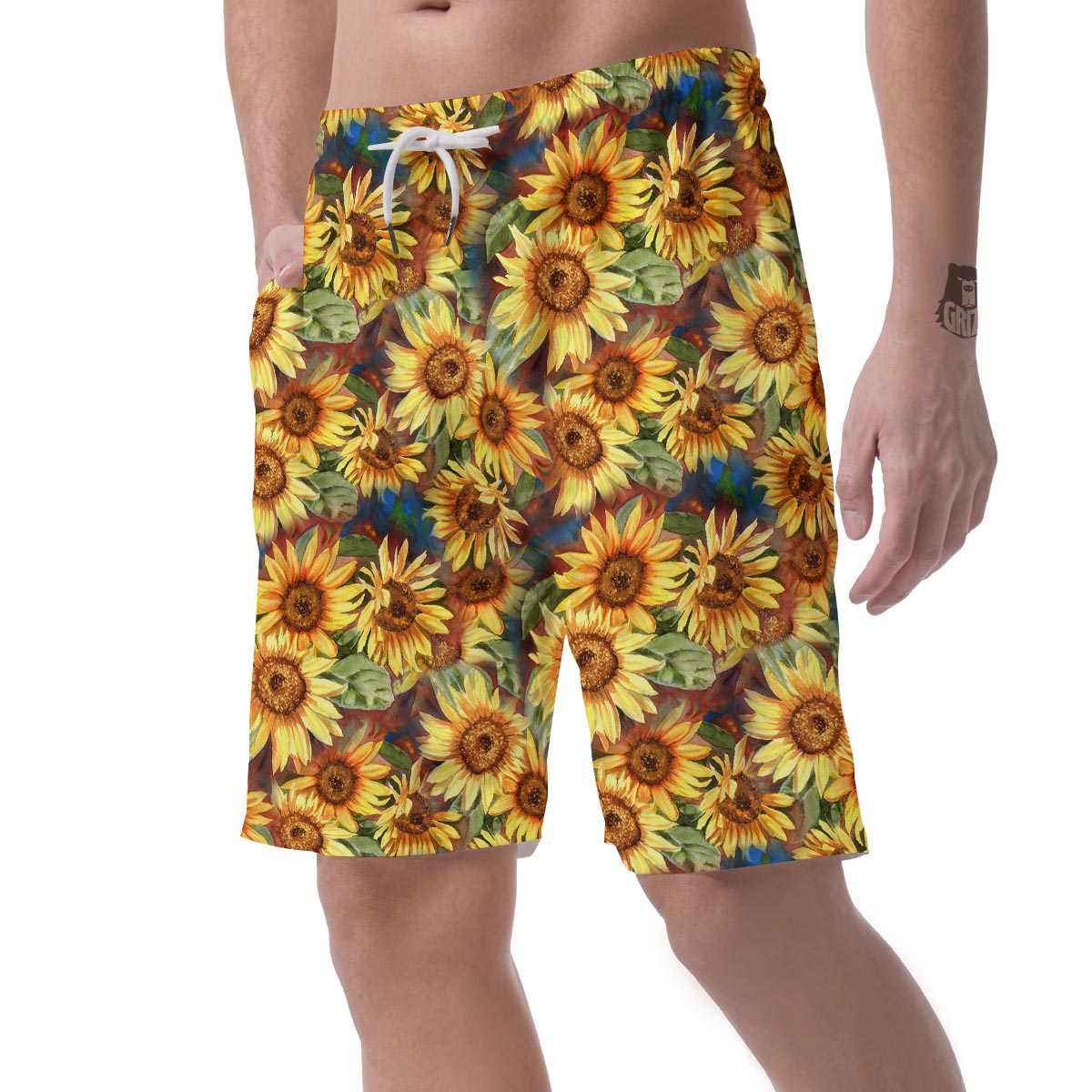 Watercolor Sunflower Men's Shorts-grizzshop