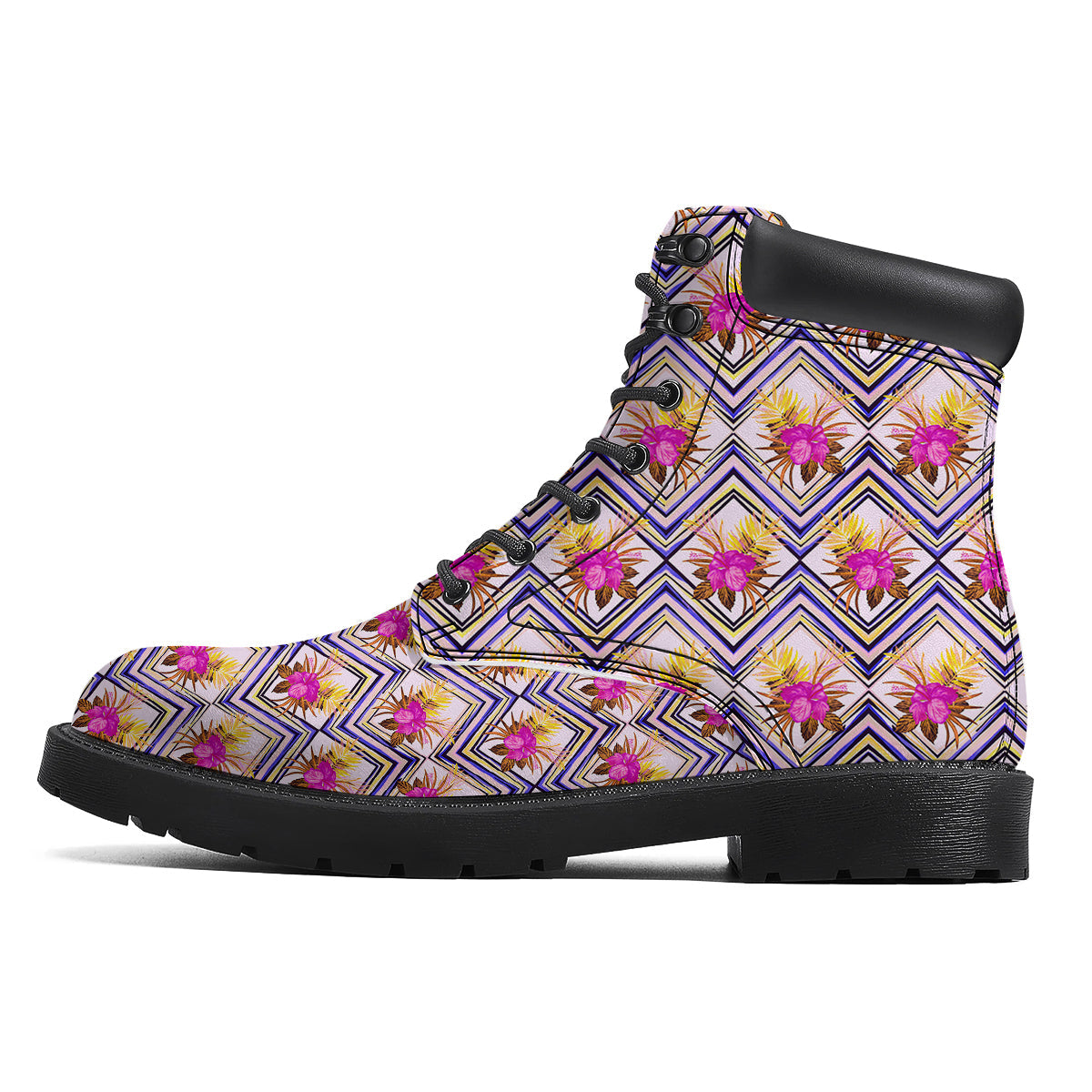 Watercolor Tropical Flower Zigzag Print Pattern Boots-grizzshop