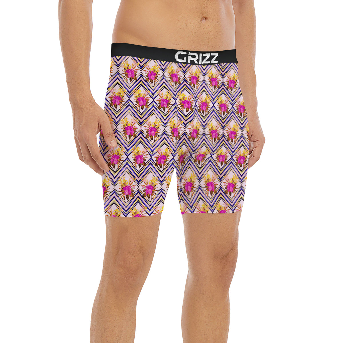 Watercolor Tropical Flower Zigzag Print Pattern Boxer Briefs-grizzshop
