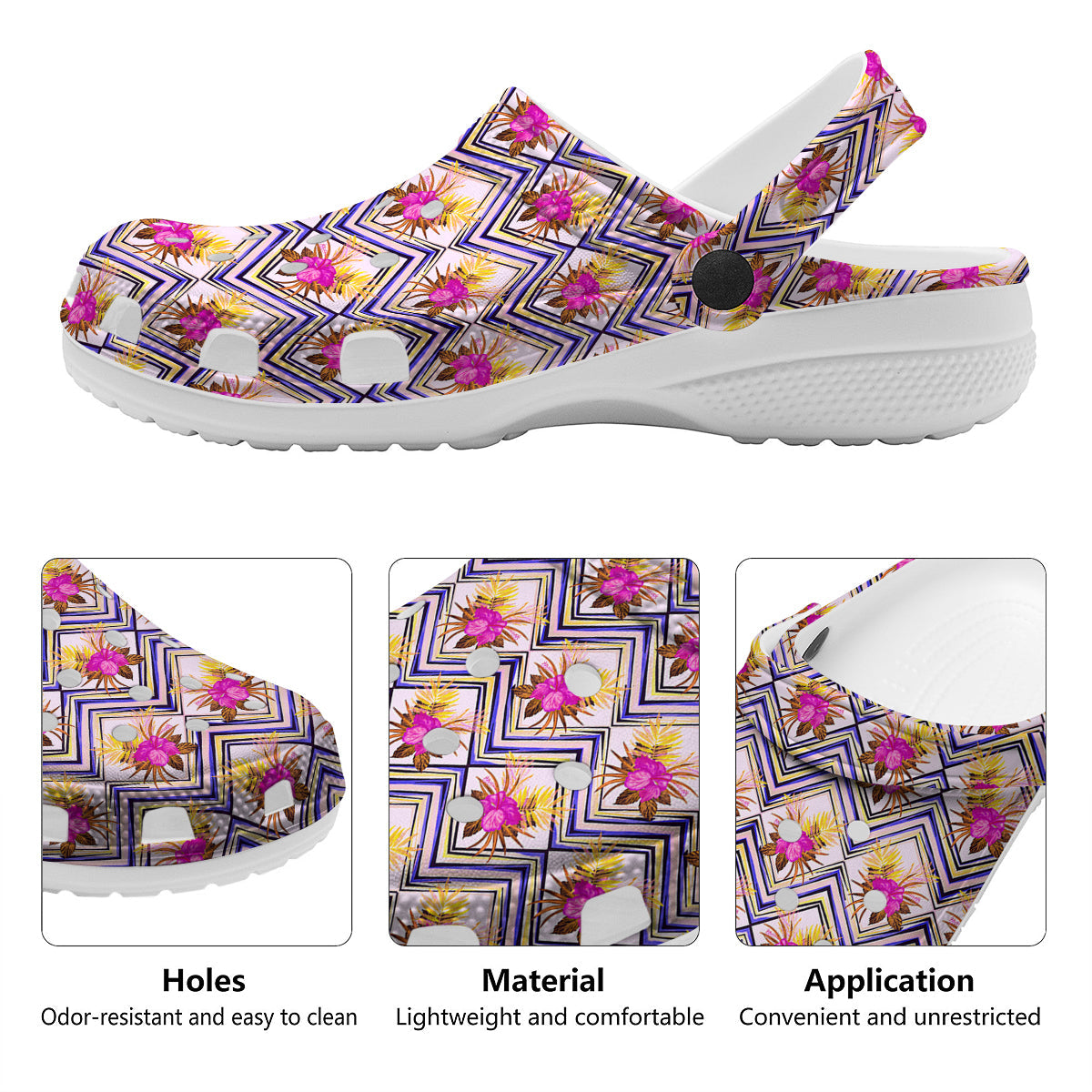 Watercolor Tropical Flower Zigzag Print Pattern Clog-grizzshop