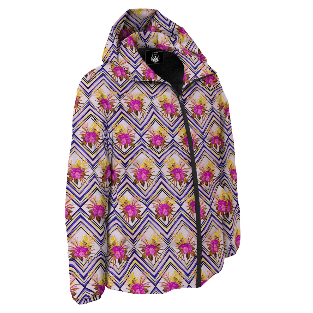 Watercolor Tropical Flower Zigzag Print Pattern Down Jacket-grizzshop