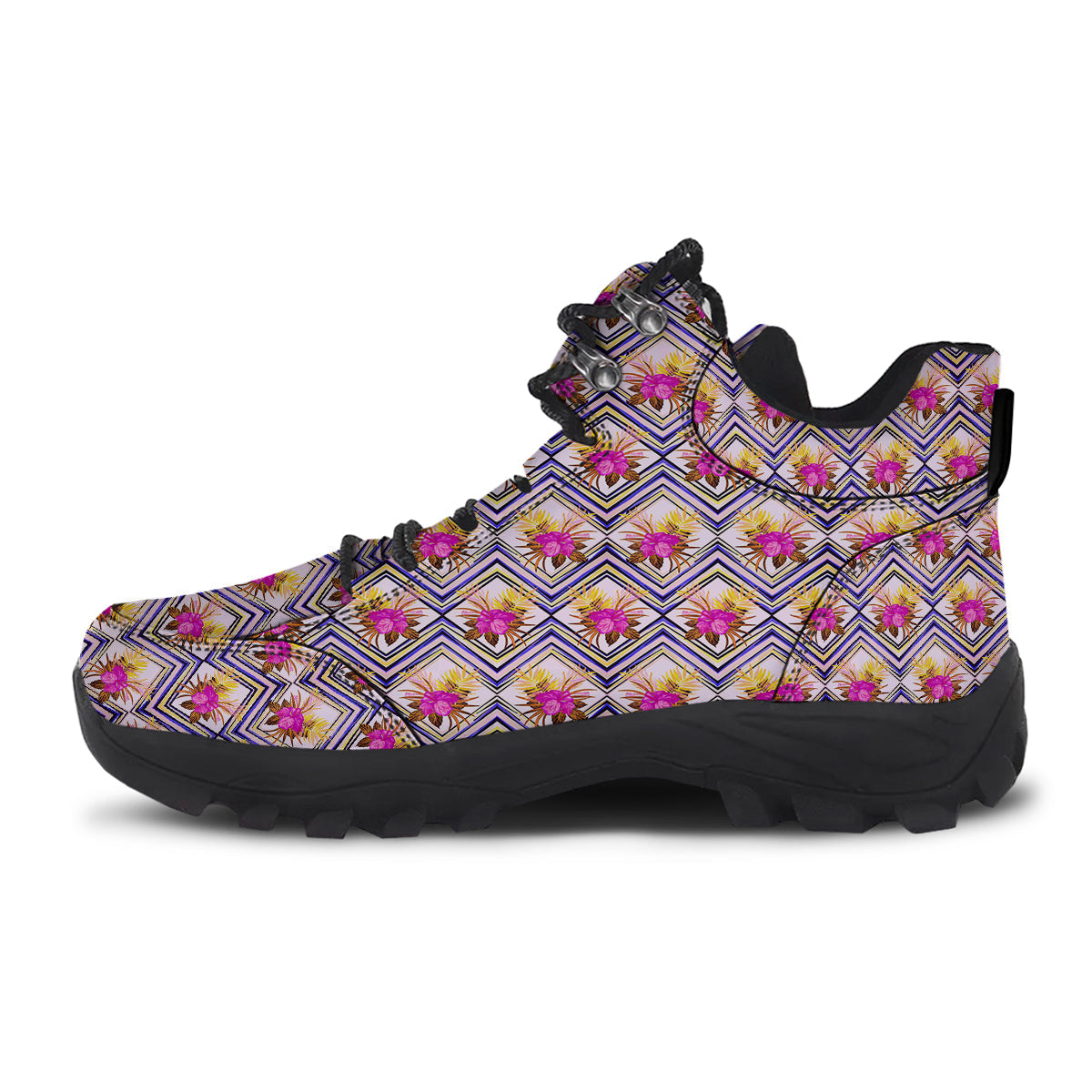 Watercolor Tropical Flower Zigzag Print Pattern Hiking Shoes-grizzshop