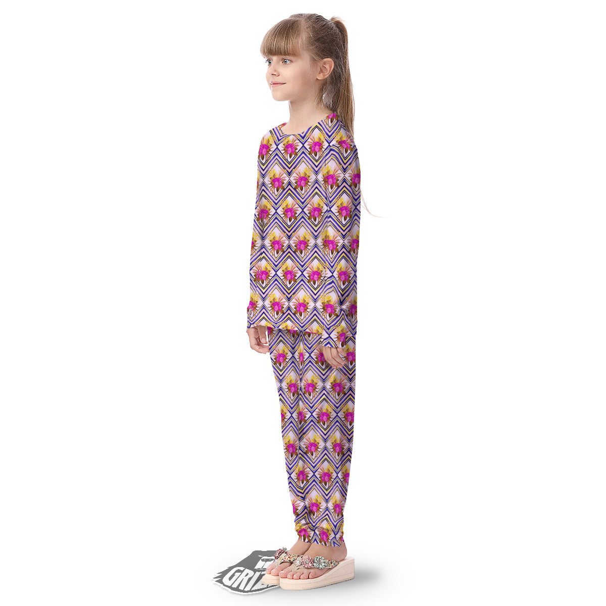 Watercolor Tropical Flower Zigzag Print Pattern Kid's Pajamas-grizzshop