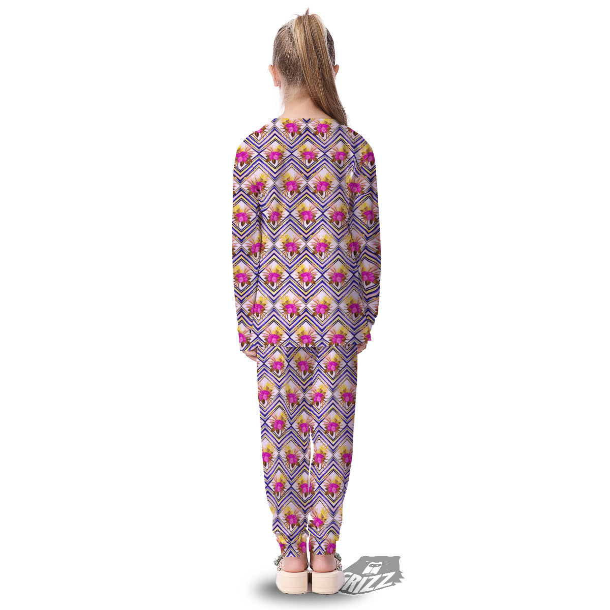 Watercolor Tropical Flower Zigzag Print Pattern Kid's Pajamas-grizzshop