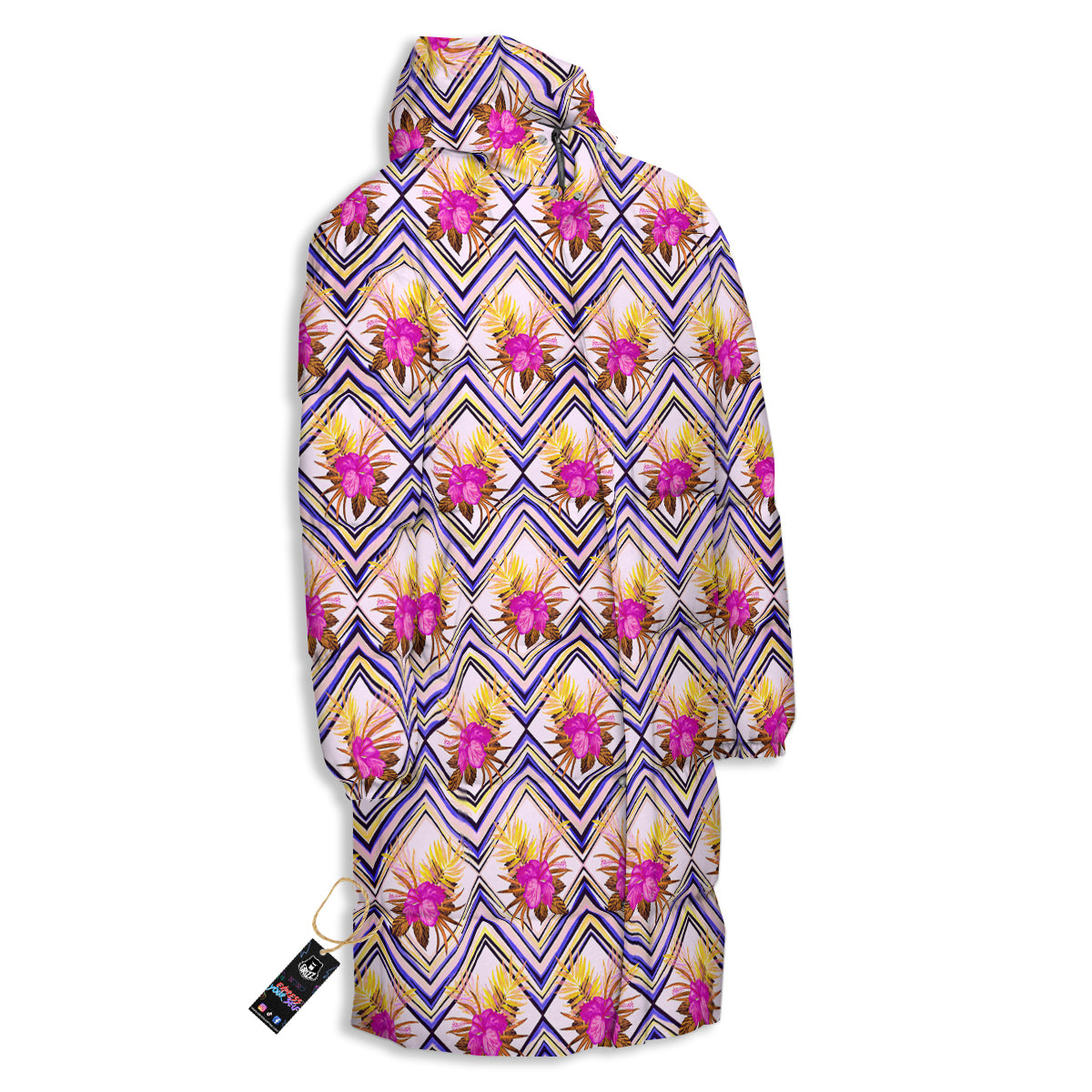 Watercolor Tropical Flower Zigzag Print Pattern Long Down Jacket-grizzshop