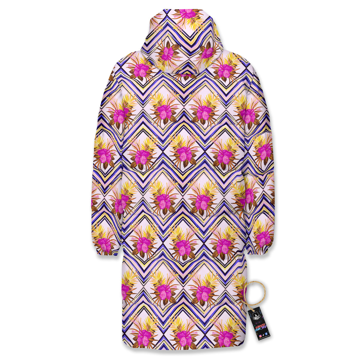 Watercolor Tropical Flower Zigzag Print Pattern Long Down Jacket-grizzshop