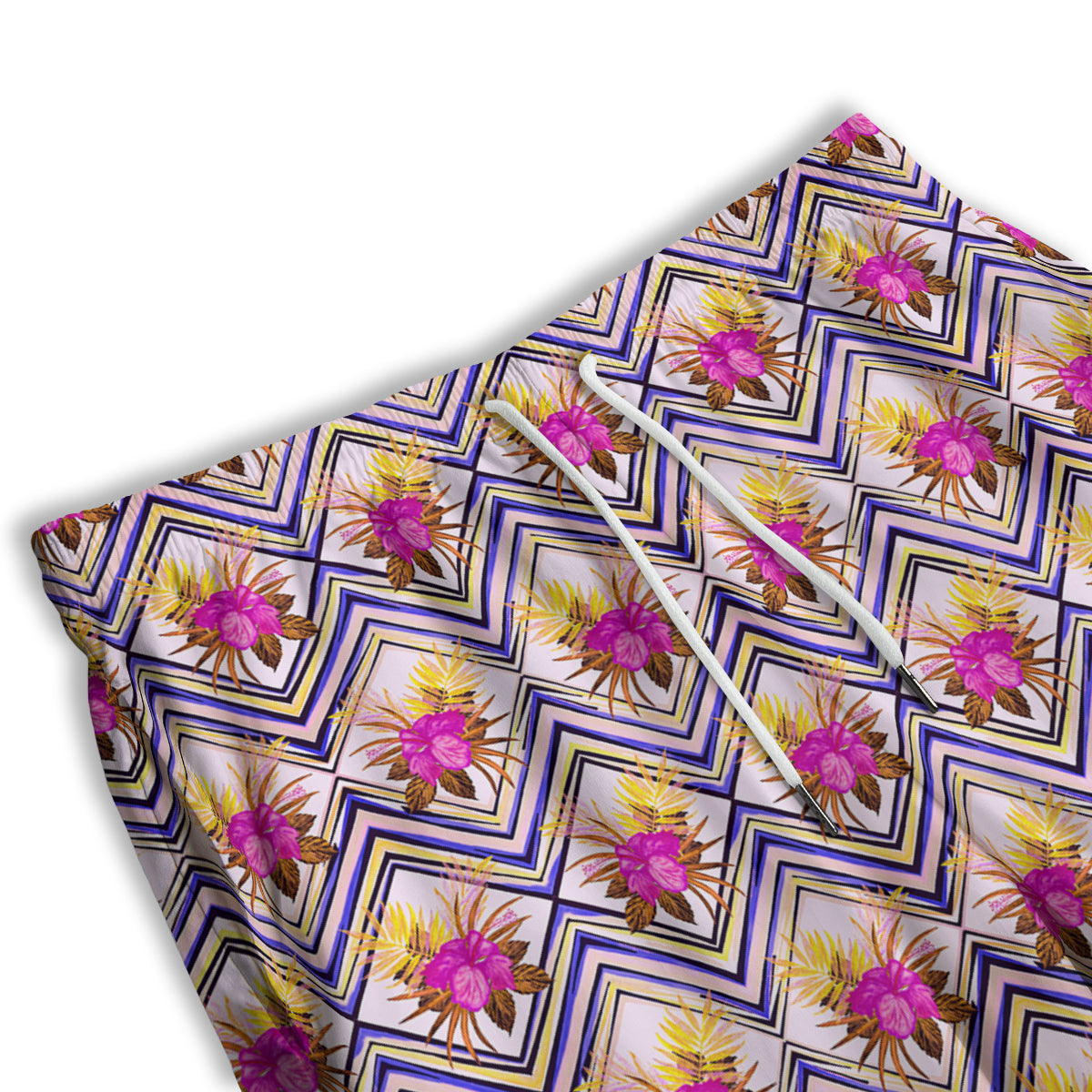Watercolor Tropical Flower Zigzag Print Pattern Men's Athletic Shorts-grizzshop