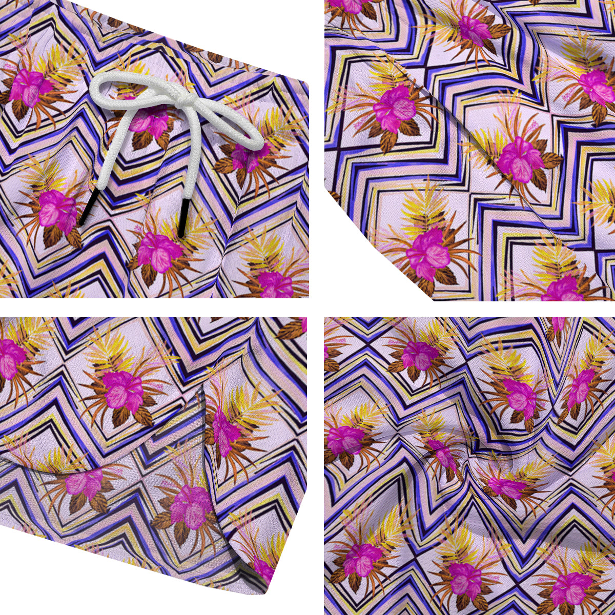 Watercolor Tropical Flower Zigzag Print Pattern Men's Running Shorts-grizzshop
