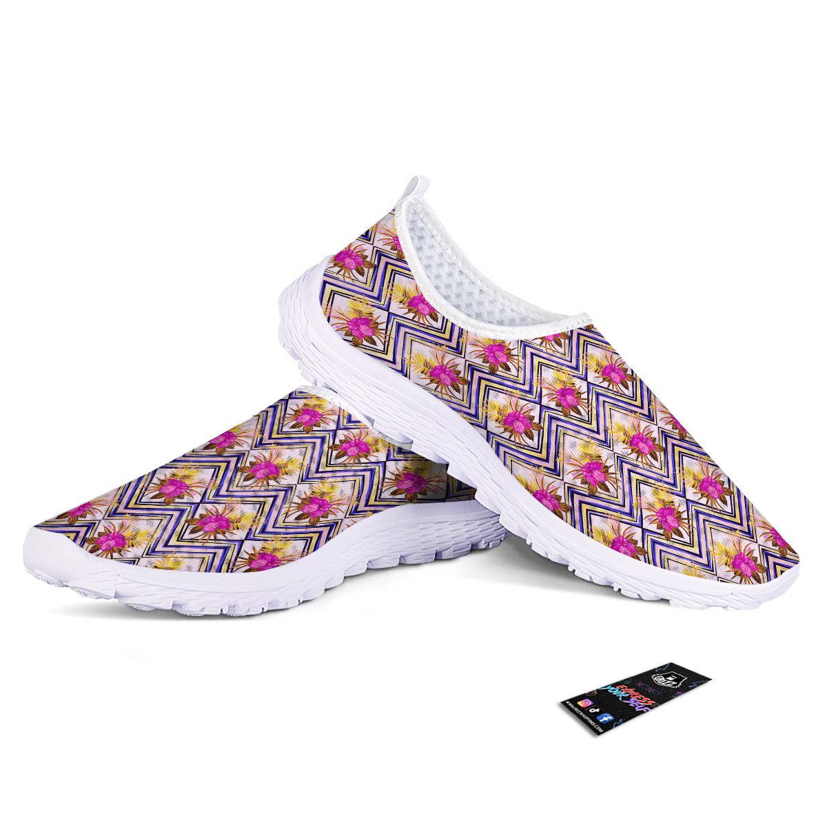 Watercolor Tropical Flower Zigzag Print Pattern Nurse Shoes-grizzshop