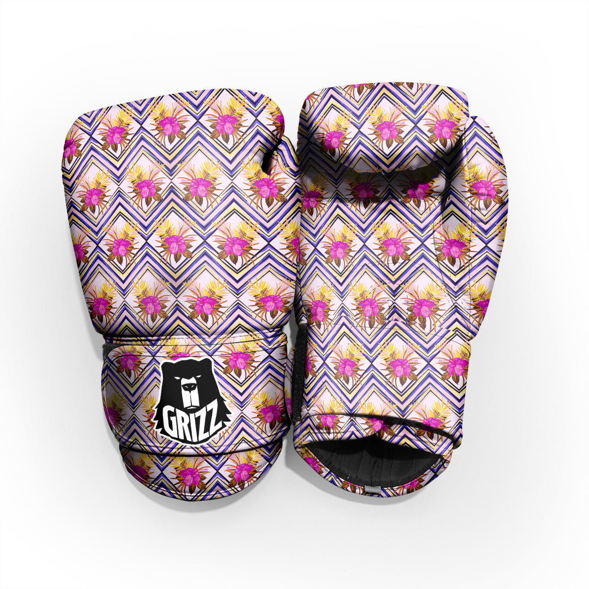 Watercolor Tropical Flower Zigzag Print Pattern Sparring Gloves-grizzshop
