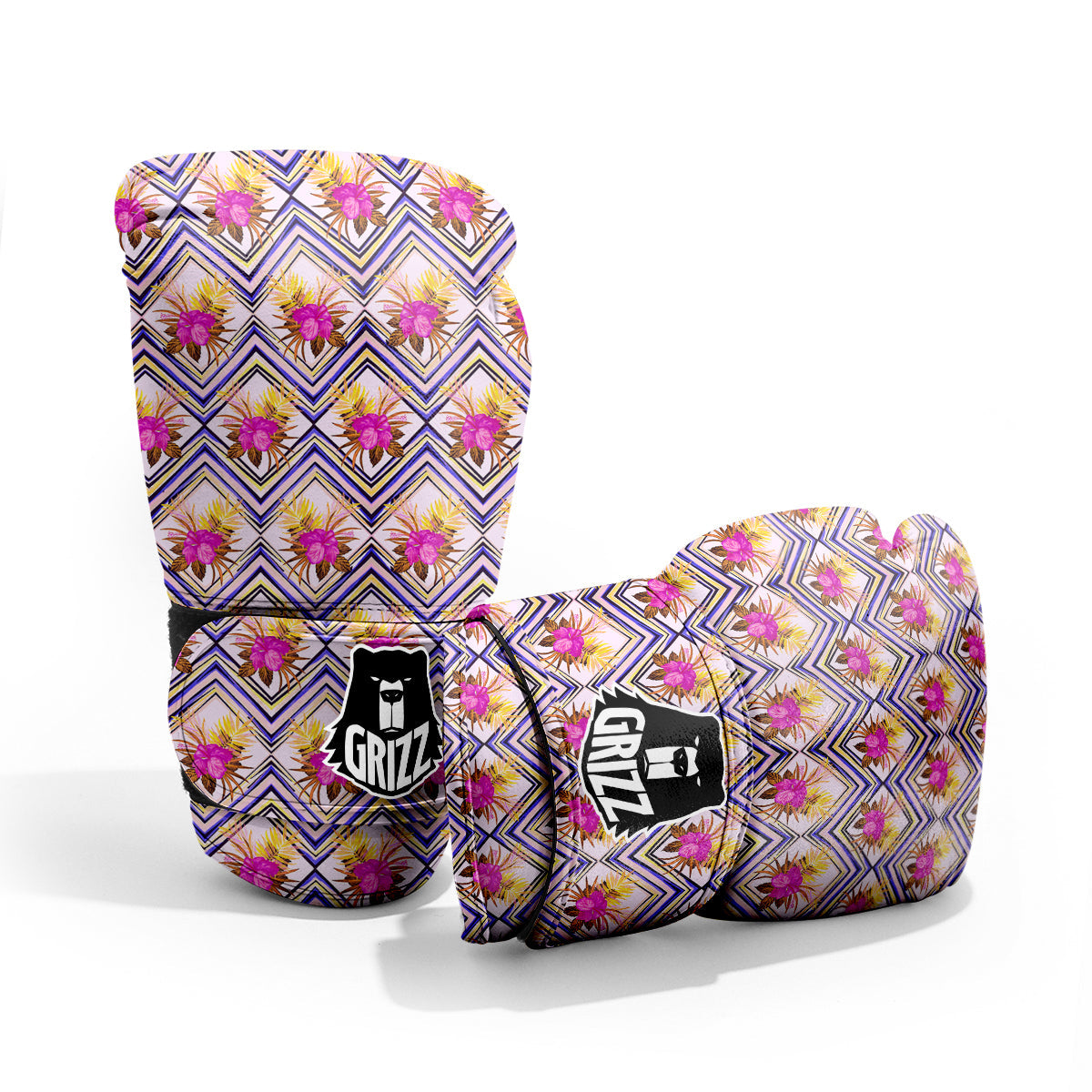 Watercolor Tropical Flower Zigzag Print Pattern Sparring Gloves-grizzshop
