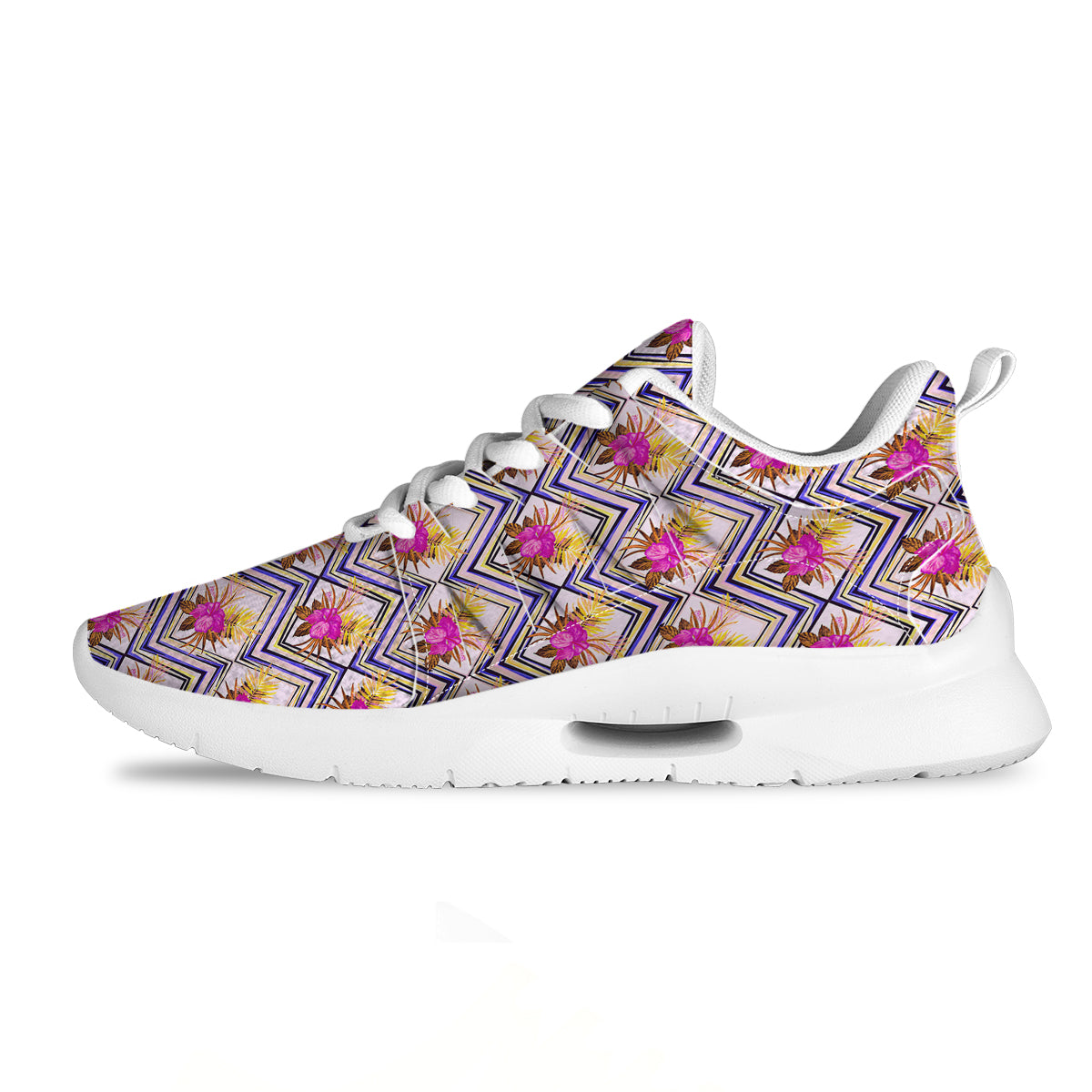 Watercolor Tropical Flower Zigzag Print Pattern Tennis Shoes-grizzshop