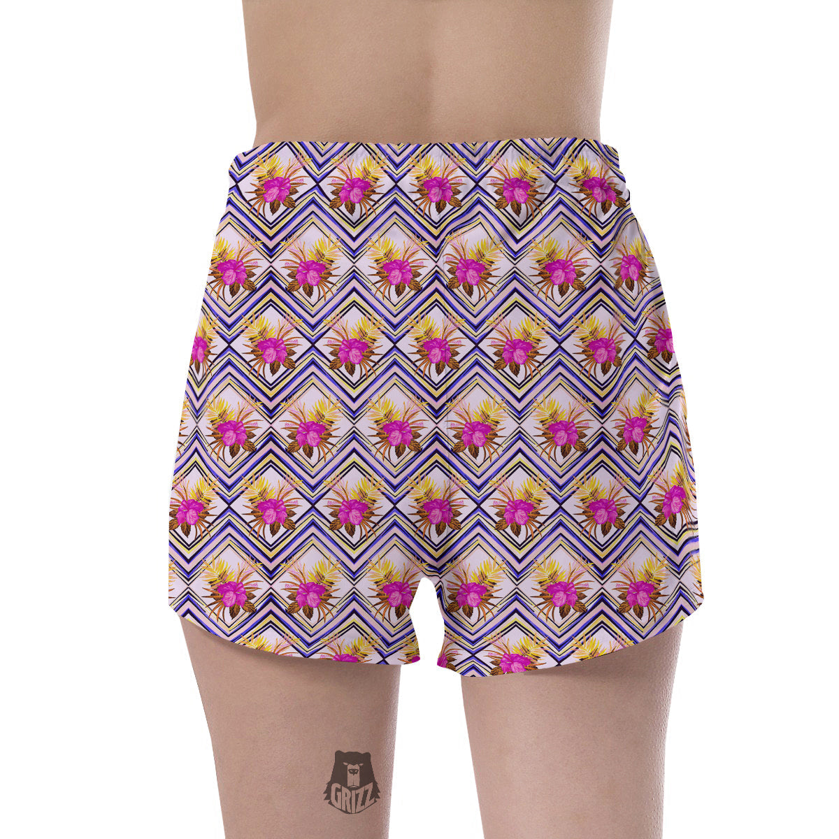 Watercolor Tropical Flower Zigzag Print Pattern Women's Shorts-grizzshop