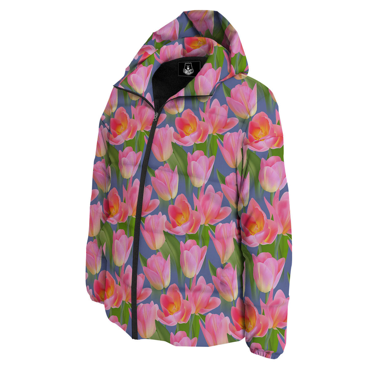 Watercolor Tulip Pink Print Pattern Down Jacket-grizzshop