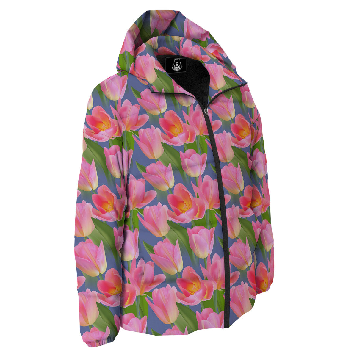 Watercolor Tulip Pink Print Pattern Down Jacket-grizzshop
